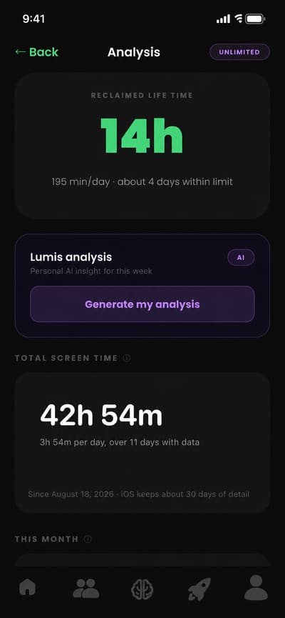 The analysis screen with the hours you got back.